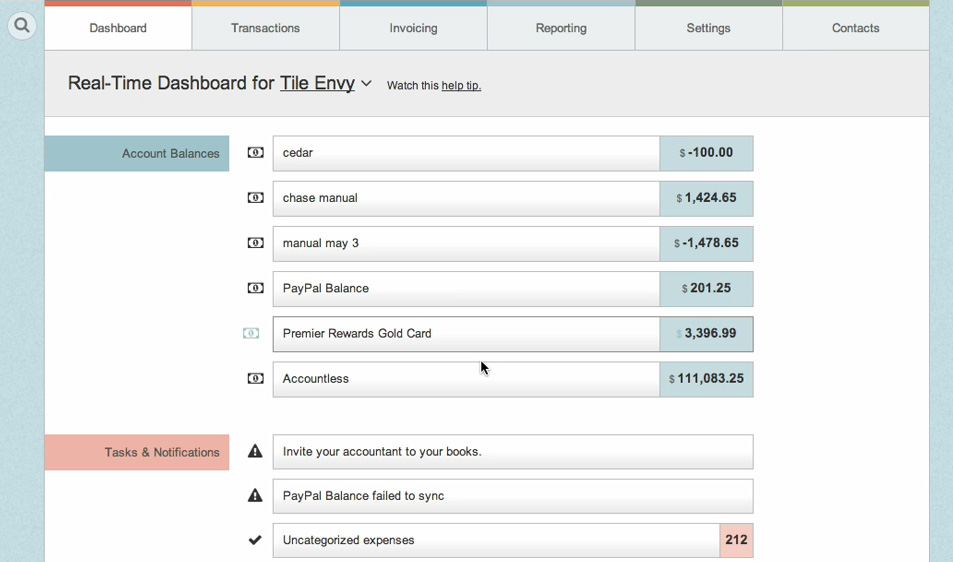 A screenshot of the LessAccounting application